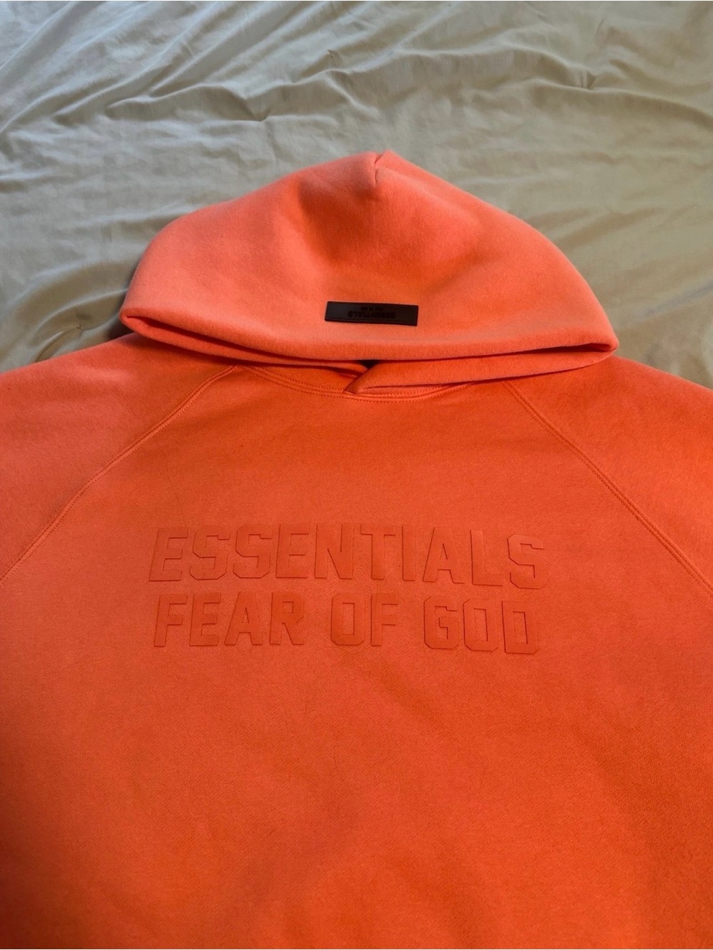 Essentials Fear Of God Coral Orange Embossed Hoodie